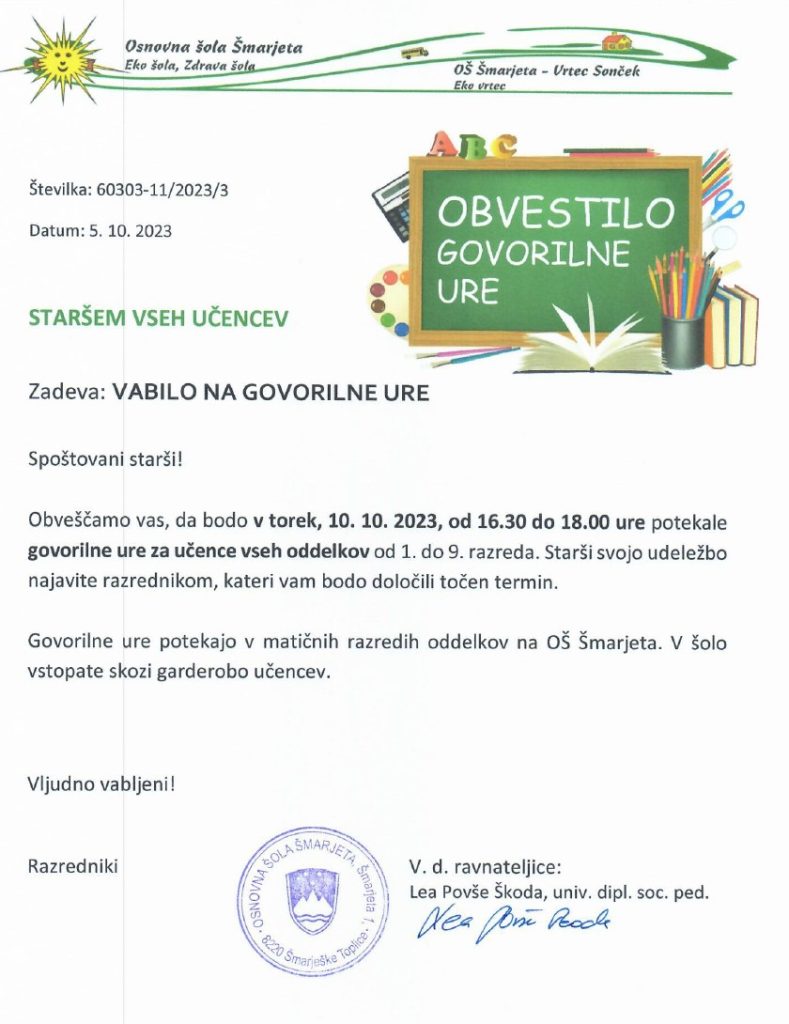 Vabilo na govorilne ure